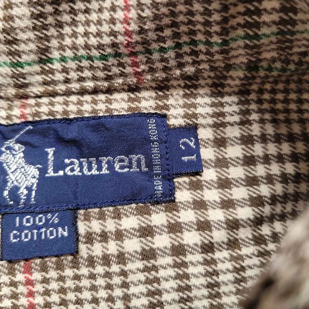 Ralph Lauren Shirt Boys 12 Plaid Mandarin Band Collar Button Up Long Sleeve Pony